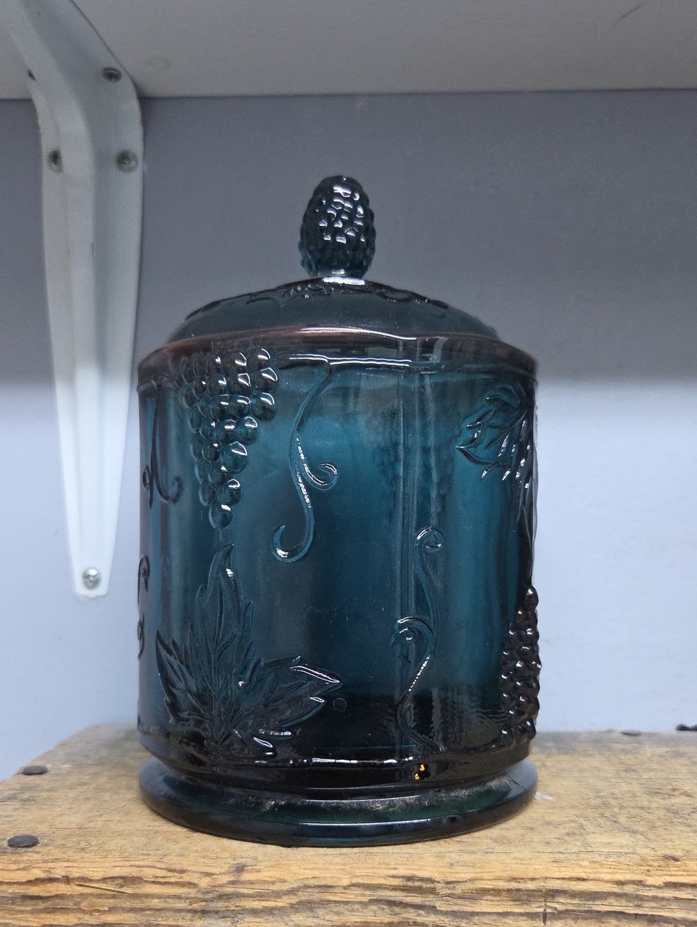 Vintage Indiana Carnival Glass Blue Harvest Canister